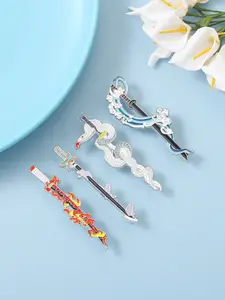 4 Piece Set Demon Slayer Katana Brooch Enamel Pins Demon Slayer Sword Kimetsu No Yaiba Anime Sword Badges Backpack Tanjirou Shinobu Giyuu Brooches Backpack Clothes Lapel Pin Badge Jewelry Accessories Gift Durable Metal Pins Drop Set Pins