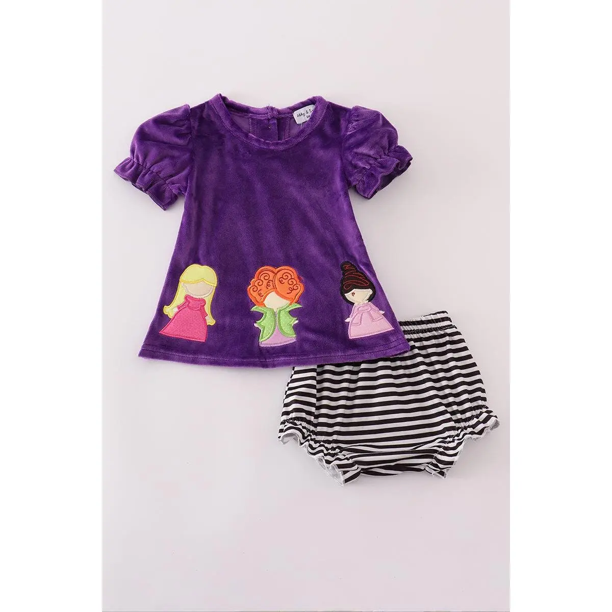 Purple Halloween witch applique velvet bloomer set