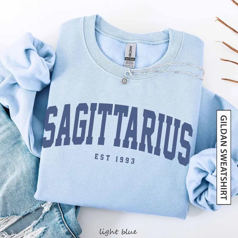 (Leave A Note or DM to Shop) (Ver 3) Custom Zodiac Sweatshirt – Light Blue Color, Custom Year-Est Your Year Astrology Pullover, Cute Horoscope Energy Gift, Unisex Crewneck Sweatshirt, Birthday Zodiac Sign Outfit