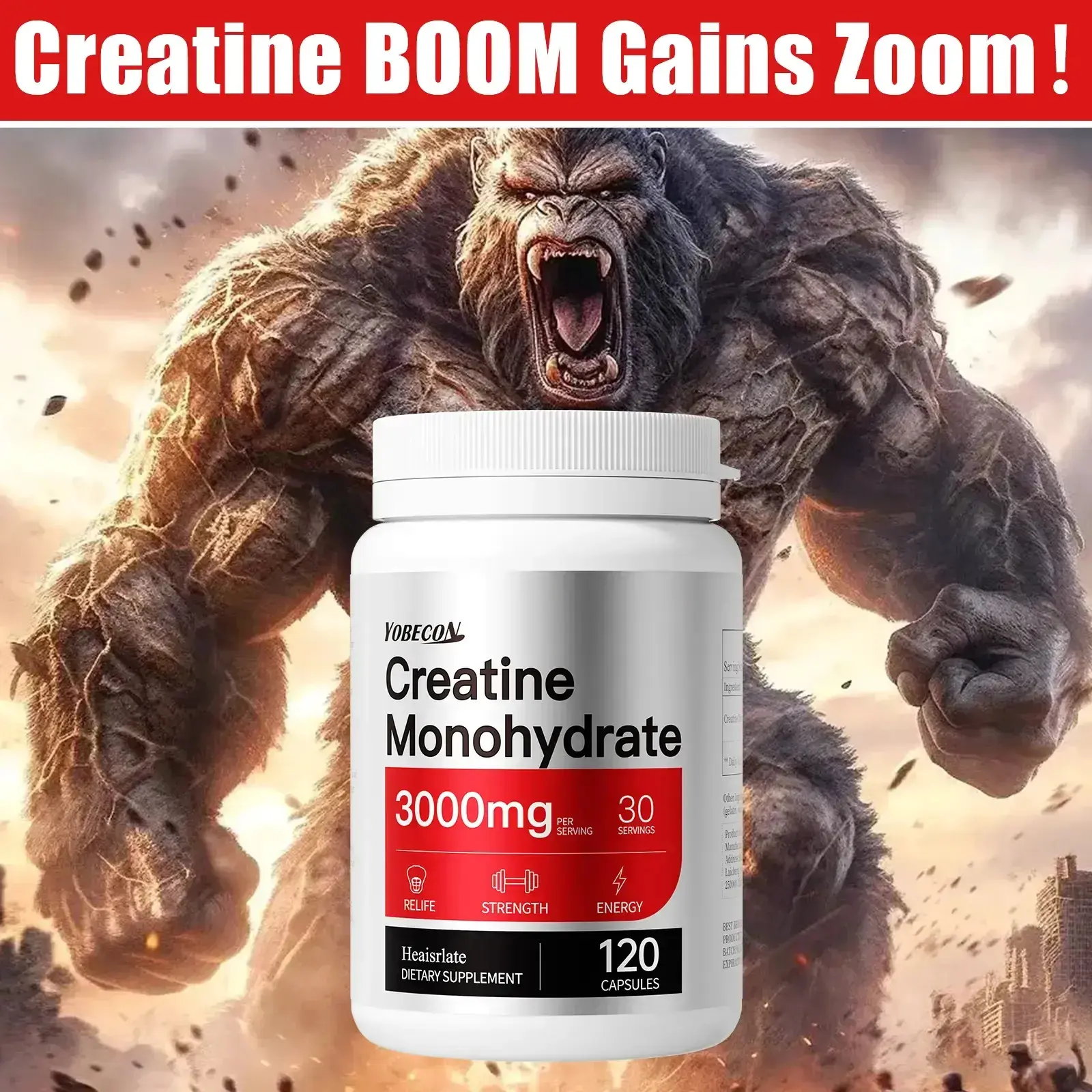 Micronized Creatine Monohydrate Capsules - 3000mg, 30 Servings, Sugar Free, No Artificial Additives, Creatine Supplements for Youth, Fitness Workout Support, Immunity Boosting