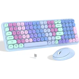 Colorful  Keyboard  Combo, Gradient Rainbow Colors 100  and 2.4GHz Optical  Connection for Windows, , Laptop, PC, Desktop (Purple Colorful)