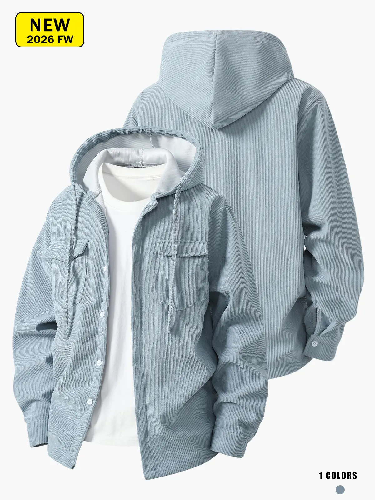 Men’s corduroy hooded shirt jacket, retro casual style, warm and comfortable, for spring and autumn
