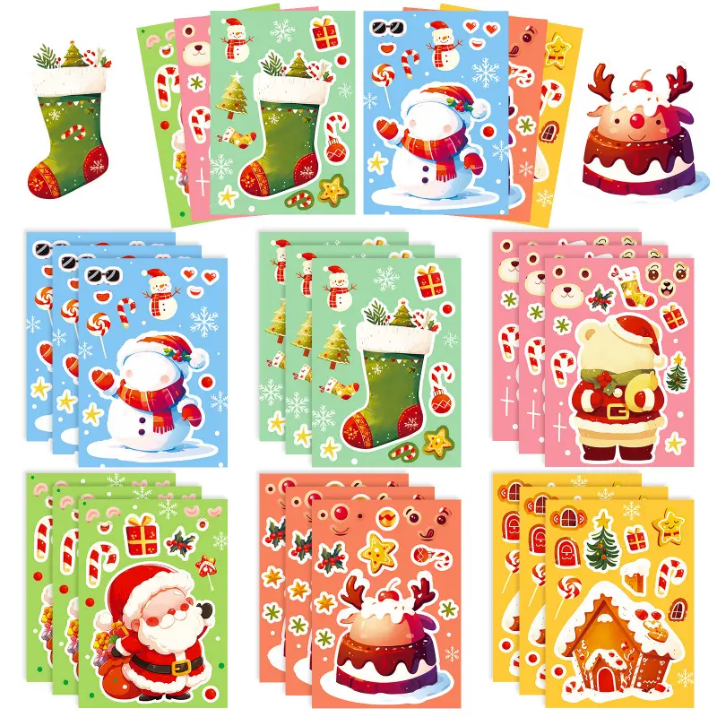 Christmas Stickers Face Changing Stickers DIY Snowman Socks Reindeer Santa Claus Emoji Cute Decoration Water Cup Gift Personalized Stickers