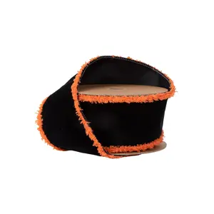 2 1/2" Wired Ribbon | Black with Orange Fuzzy Edge | 10 Yard Roll