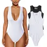 OYS Women's 2 Piece Sleeveless Deep V Neck Ribbed Leotard One Piece Bodysuit Tops