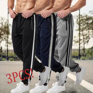 Men’s 3-Pack Striped Jogger Pants - Elastic Waist, Drawstring, Zipper Pockets, Ultra-Stretch, Weightless Athletic Men’s Pants for Fitness, Casual Wear, Warm-Up & Multi-Size Options, Multi-Size Men's Pants