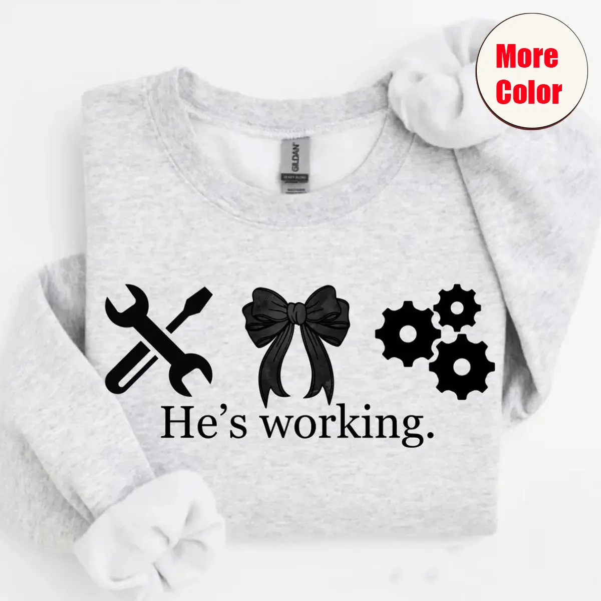 Blue Collar He's Working Shirt, Mechanic Humor Sweatshirt, Funny Gear and Tools Graphic T-shirt, Worker Life Shirt, Gift for Mechanics Wife, Tools Lover Shirt, Industrial Worker Shirt