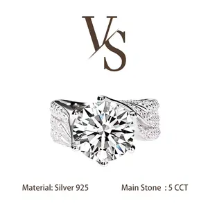 [Venus Jewelry] Synthetic Moissanite 5 CCT Round Cut Luxury Twist Band Solid Silver 925 Sterling Ring
