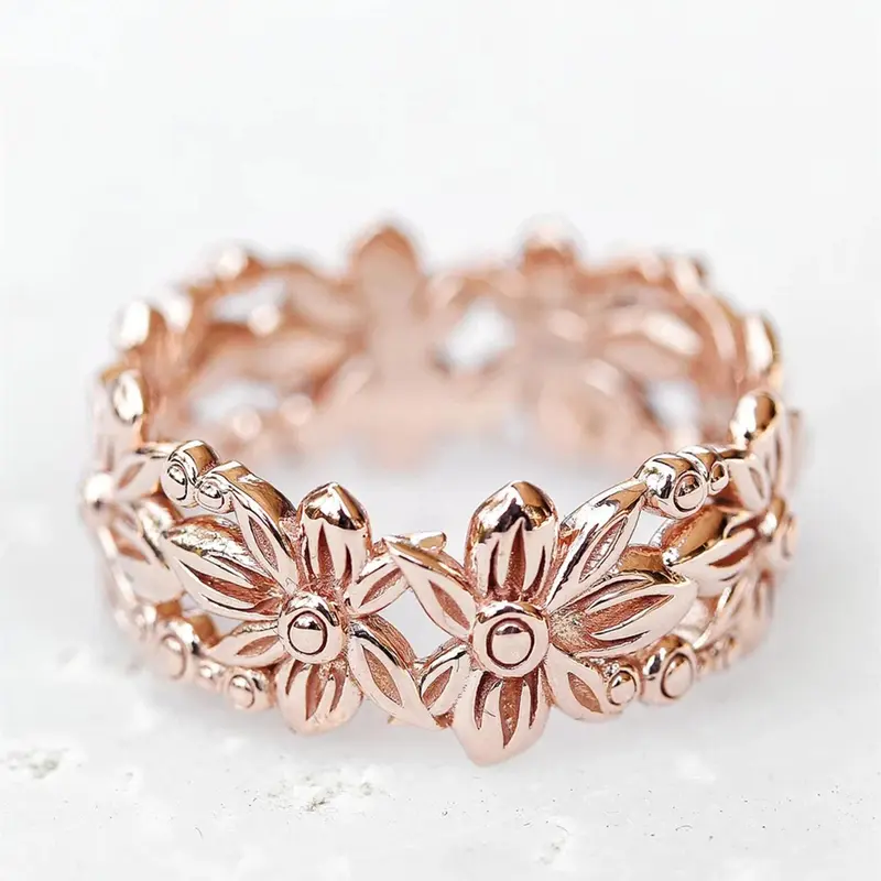 Elegant Flower Design Copper Ring, Fashion Accessories For Women, Trendy Accessories for Party and Daily Life, Statement Rings, Boho Style Rings, Vintage Rings Jewelry, Fashionable Jewelry, Beautiful Rings