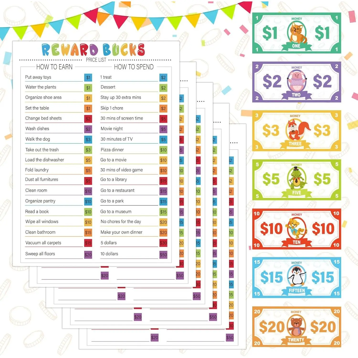Bucks Chart for  565 count Good Behavior  Chart  System Buck List Routine Schedule Task Literacy Board Visual List Family Housework Plan Earn Spend Prop for   Boy Girl