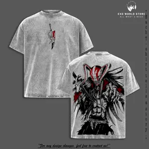 Ichigo Hollow Vintage Washed T-Shirt, Bleach Manga Character Graphic Tee, Dark Soul Reaper Aesthetic, Distressed Streetwear Style, Oversized Heavy Cotton Unisex Top