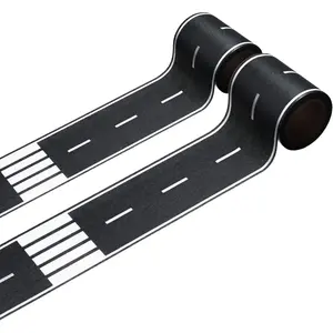 2 rolls Reusable Cartoon Road Track Stickers - Black Polyurethane Tape for Party Racing Decor, Glitter Finish, Auto-Themed Decoration, 2 Rolls (16ft x 2in Each), High Adhesive Stickers