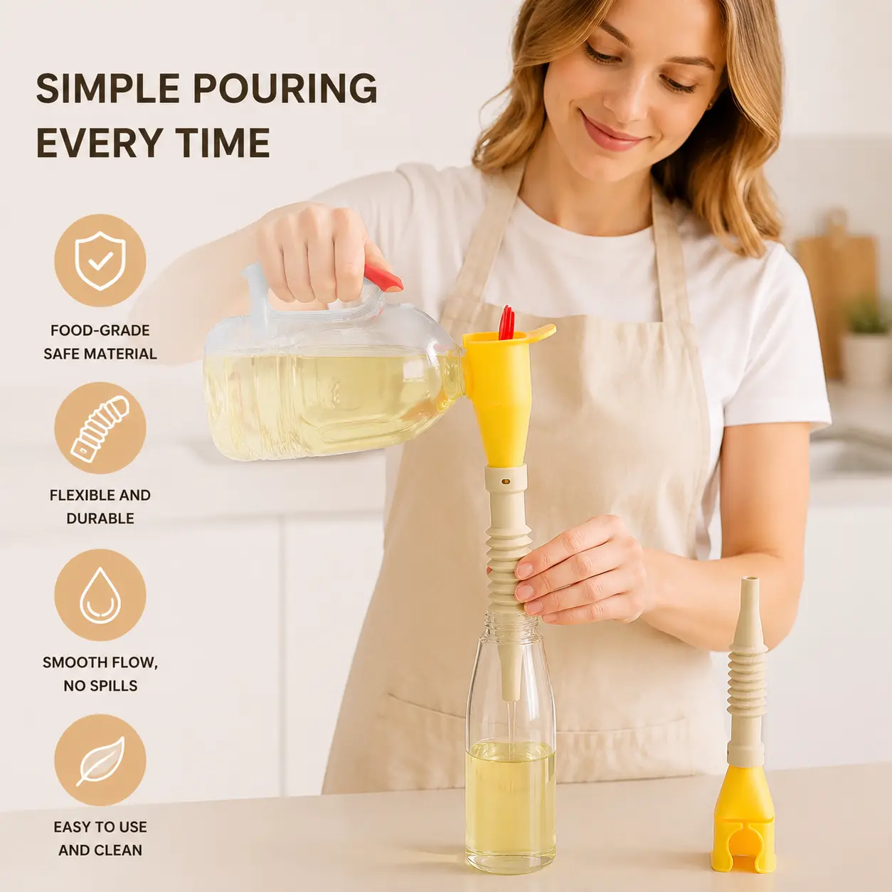 1 Set Bendable Silicone PP Kitchen Funnel, Long Neck Design for Pouring Oil Sauce and Other Liquids, Fits Different Bottle Mouths for Daily Kitchen Use