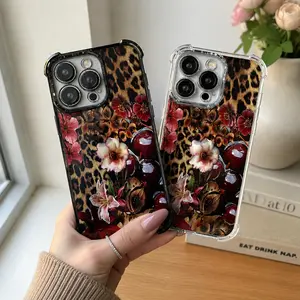 A cheetah cherry blossom pattern phone case, with shockproof transparent soft corners, anti-slip and drop protection, camera protection, compatible with iPhone 17, 16, 15, 14, 13, 12, 11, X, XS, XS Max. An ideal birthday gift for both men and women., Acce