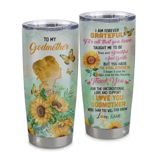 Personalized To My Godmother Tumbler From Goddaughter Stainless Steel Sunflower Forever Grateful Godmother Gift Birthday Mothers Day Christmas Travel Mug