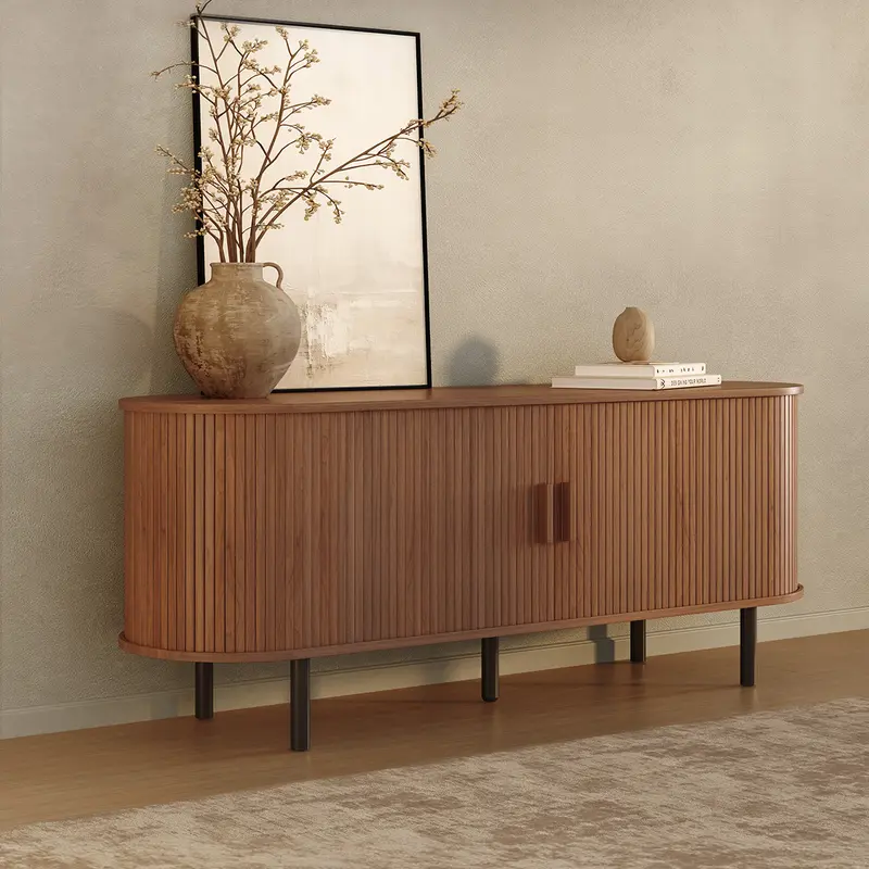 【Sliding Doors Design】ONBRILL 55"/63"/71"/86" Gorgeous Fluted TV Stand for TVs up to 60/70 Inch, Modern Entertainment Center with Power Outlet & Adjustable Shelves Storage for Living Room, Media Console,Bedroom Furniture,Christmas Gift【Black Friday】