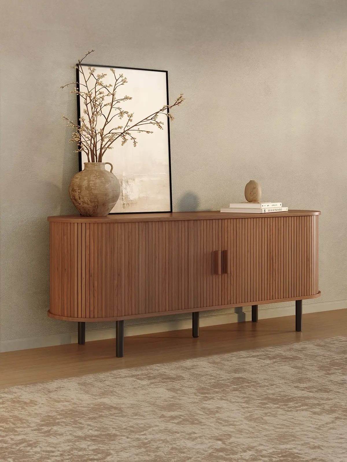 【Sliding Doors Design】ONBRILL 55"/63" Fluted TV Stand for TVs up to 60/70 Inch, Modern Entertainment Center with Power Outlet & Adjustable Shelves Sto