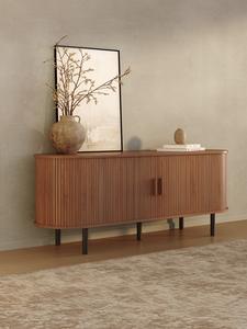 【Sliding Doors Design】ONBRILL 55"/63"/71"/81" Gorgeous Fluted TV Stand for TVs up to 60/70 Inch, Modern Entertainment Center with Power Outlet & Adjustable Shelves Storage for Living Room, Media Console,Bedroom Furniture,Christmas Gift【SummerGarden】