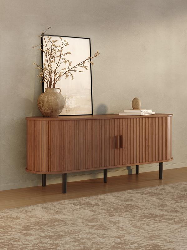 【Sliding Doors Design】ONBRILL 55"/63" Gorgeous Fluted TV Stand for TVs up to 60/70 Inch, Modern Entertainment Center with Power Outlet & Adjustable Shelves Storage for Living Room, Media Console,Bedroom Furniture,Christmas Gift【HolidayHaul】