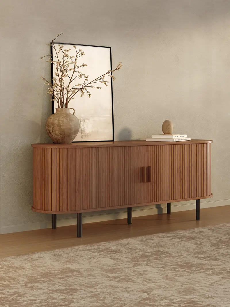 【Sliding Doors Design】ONBRILL 55"/63" Gorgeous Fluted TV Stand for TVs up to 60/70 Inch, Modern Entertainment Center with Power Outlet & Adjustable Shelves Storage for Living Room, Media Console,Bedroom Furniture,Christmas Gift【HolidayHaul】