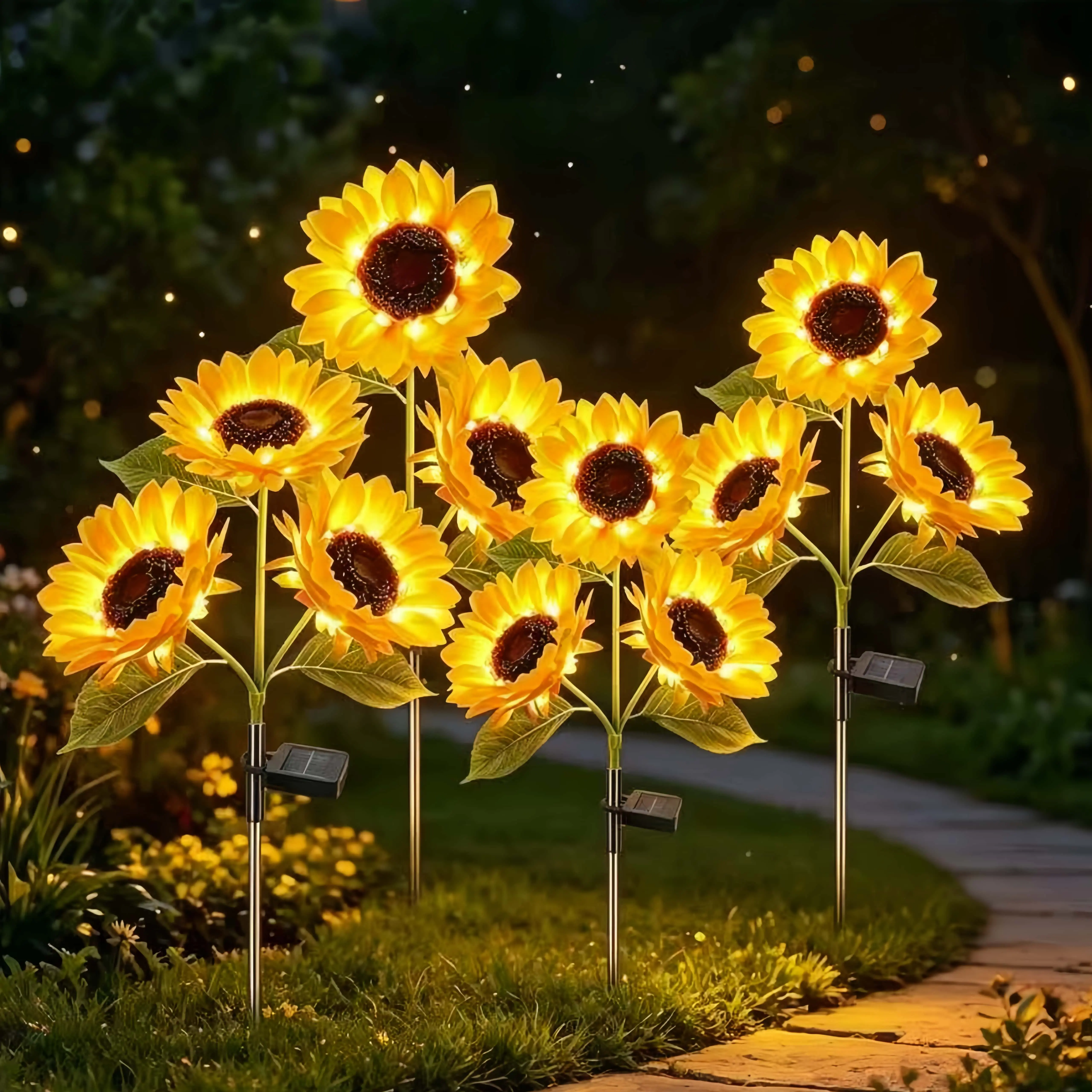 Solar Sunflower Garden Light Decor - 4/2/1PC IP65 Rated Solar Decorative Lamps, Outdoor Ground Stake Durable Plastic Lights for Yards, Patios