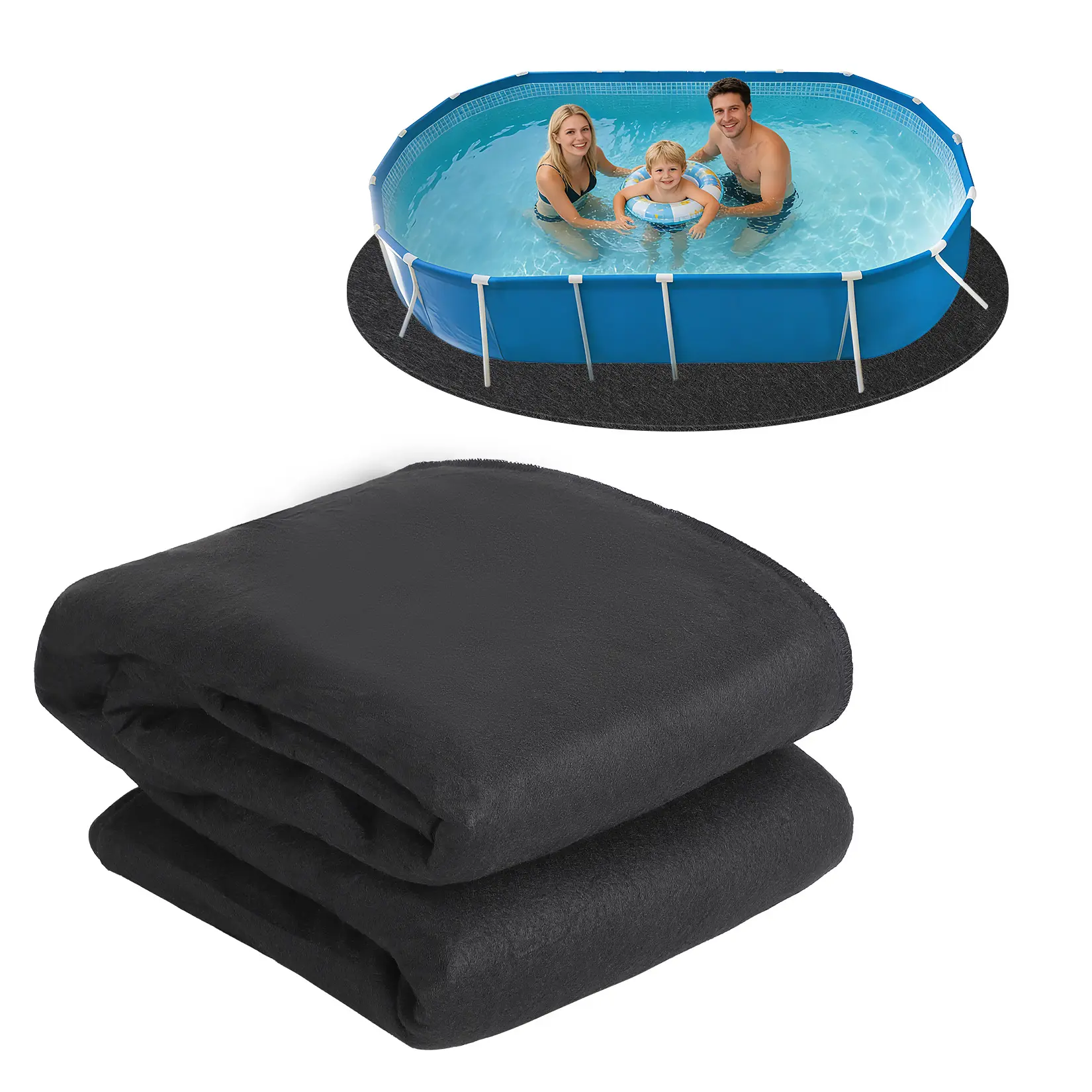 1 Geotextile Pool Liner Pad - 220g Durable Non-Woven Above-Ground Pad, Pre-Cut Size, Puncture Resistant, Eco-Friendly Root/Rock Block Weed Barrier, Square/Oval Fit, Effortless Installation, Protects Liners