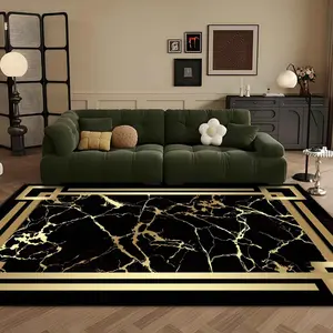 Black & Golden Marble Pattern Floor Mat, 1 Count Non-slip Floor Carpet, Decorative Area Rug, Abstract Rugs, Contemporary Rugs for Home Living Room Bedroom Dormitory Hotel