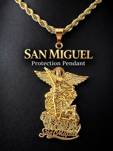 San Miguel Arcangel Bling White Pendant - Crystal Pendant with Rope Torch Chain 3mm/24" - San Miguel Medal - Religious Jewelry Unisex Piece - St. Michael Pendant Charm for All Occasions