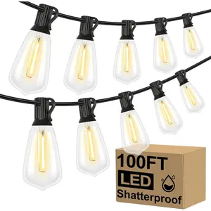 Patio Outdoor String Lights Shatterproof Vintage Edison Bulbs, Outside Hanging Light Waterproof for Porch, Deck, Garden, Backyard, Balcony Outdoor Decorative String Lights for Halloween, Christmas