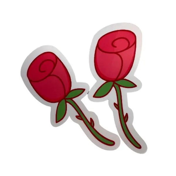 Red Roses Sticker Set - Four 4x2 Inch Stickers Featuring Vibrant Red Rose Designs