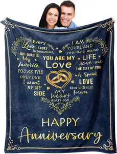 Anniversary Blanket Gifts, Cool Anniversary Wedding Gifts for Him Her Husband Wife Parents, Best Happy Anniversary Marriage Gift for Couple Boyfriend Girlfriend Soft Comfortable Flannel Blanket