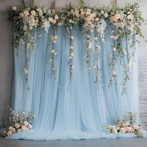Lightweight Polyester Tulle Backdrop Organza Curtain - 1pc/2pcs/4pcs, Light Blue/Light Pink/Black, 2025 New Year Decor, Wedding Event Backdrop, Home Party Supplies