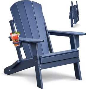 Skypatio Folding Adirondack Chair with Cup Holder, Patio Fire Pit Chairs for Porch, Beach, Poolside, Deck, Lawn adirondack chair