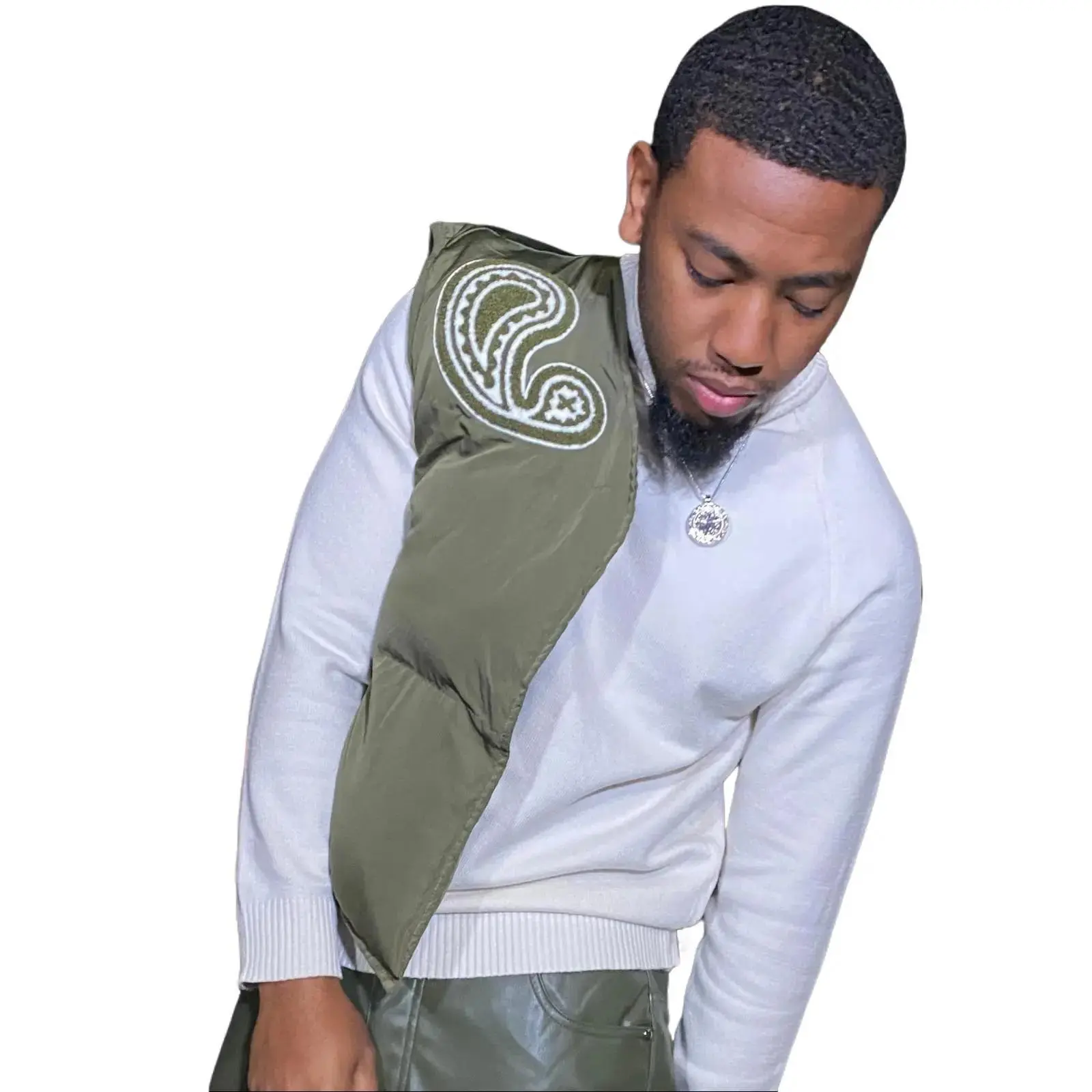Reversible Puffer Vest - Olive, Ideal for Streetwear