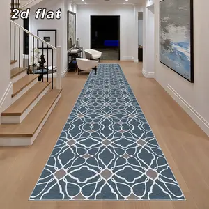 Vintage Blue Geometric Pattern Carpet, Soft Non-Slip Rug for Hallway, Decorative Mat for Living Room Bedroom Kitchen Bathroom