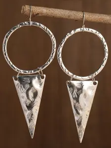 A Pair of Bohemian Simplicity Silvery Color Dangle Earrings • Bohemian Statement Earrings • Silvery Color Triangle Earrings • Silvery Color Statement Earrings • Ring Circle Earrings • Hoop Earrings, The Perfect Holiday Gift