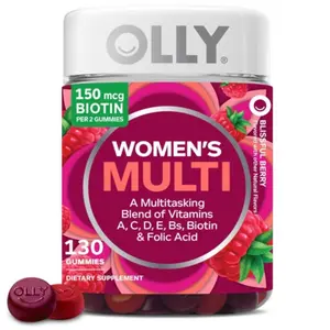 OLLY Women's Daily Multivitamin Gummy, Vitamins A, D, C, E, Biotin, Folic Acid, Adult Chewable Vitamin, Berry Flavor, 65 Day Supply - 130 Count