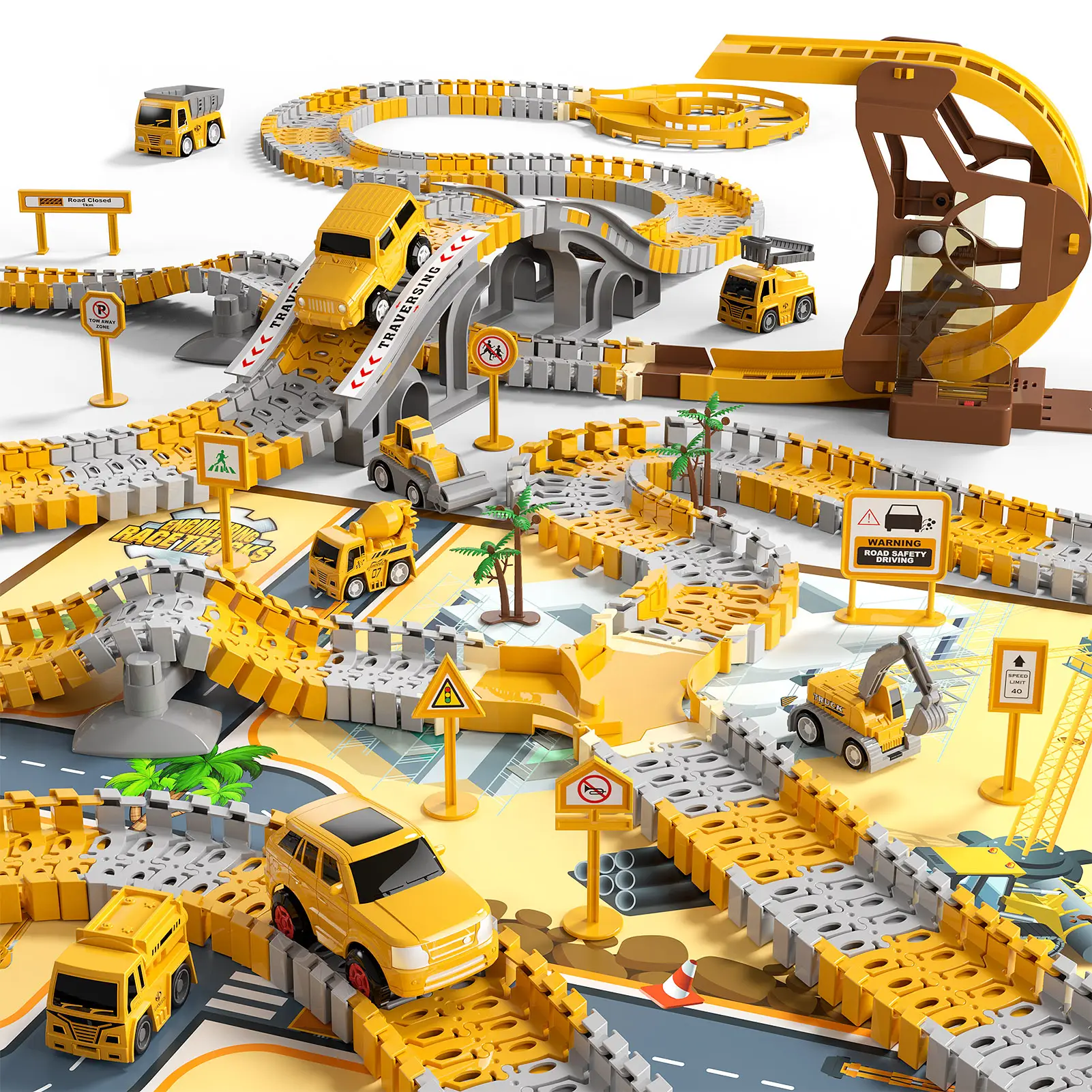 Construction Race Track and Toy Truck Set, Merry Christmas Gifts, Kids' Birthday Gifts,236PCS and 299PCS with Tipping Bucket,Educational and Brain Tra