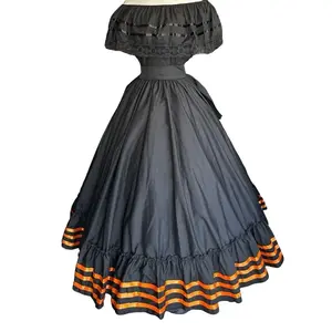 2 piece set Folklore Mexican Solid  skirt and blouse Womenswear day of the dead