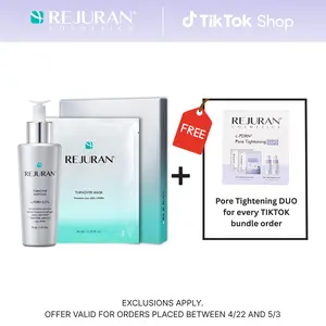REJURAN Turnover Ampoule 1.01 fl oz & Turnover Mask 5-Pack - c-PDRN - Anti-Aging Face Serum Firmness, Radiance - Skin Repair, Firming Deeply Nourishing Ultra Microfiber Sheet Mask