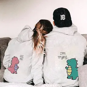Cute Dinosaur  Valentine's Day Couple Matching Outfits Hoodies Pullover for Women for Men Unisex, Perfect Gift Anniversary Clothes