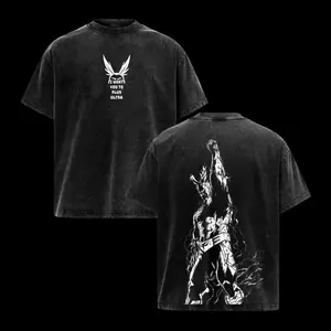 Valentine Anime My Hero Academia All Might Print Washed Retro Cotton Tee Men Short Sleeve Casual Streetwear Vintage Soft Comfortable Crewneck Graphic Top Fashion Urban Daily Wear Holiday Gift Stylish Street Style Outfit