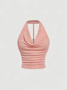 Women's Glitter Sequins Cold Shoulder Crop Cami Top, Elegant Fashion Casual Spaghetti Strap Top for Daily Outdoor Wear, Ladies Clothes for All Seasons