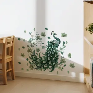 A set (30*60cm*2pcs) 2D flat new spring and summer Chinese style hand-painted peacock creative home bedroom living room wall sticker entrance decoration background wall sticker M20967-KR