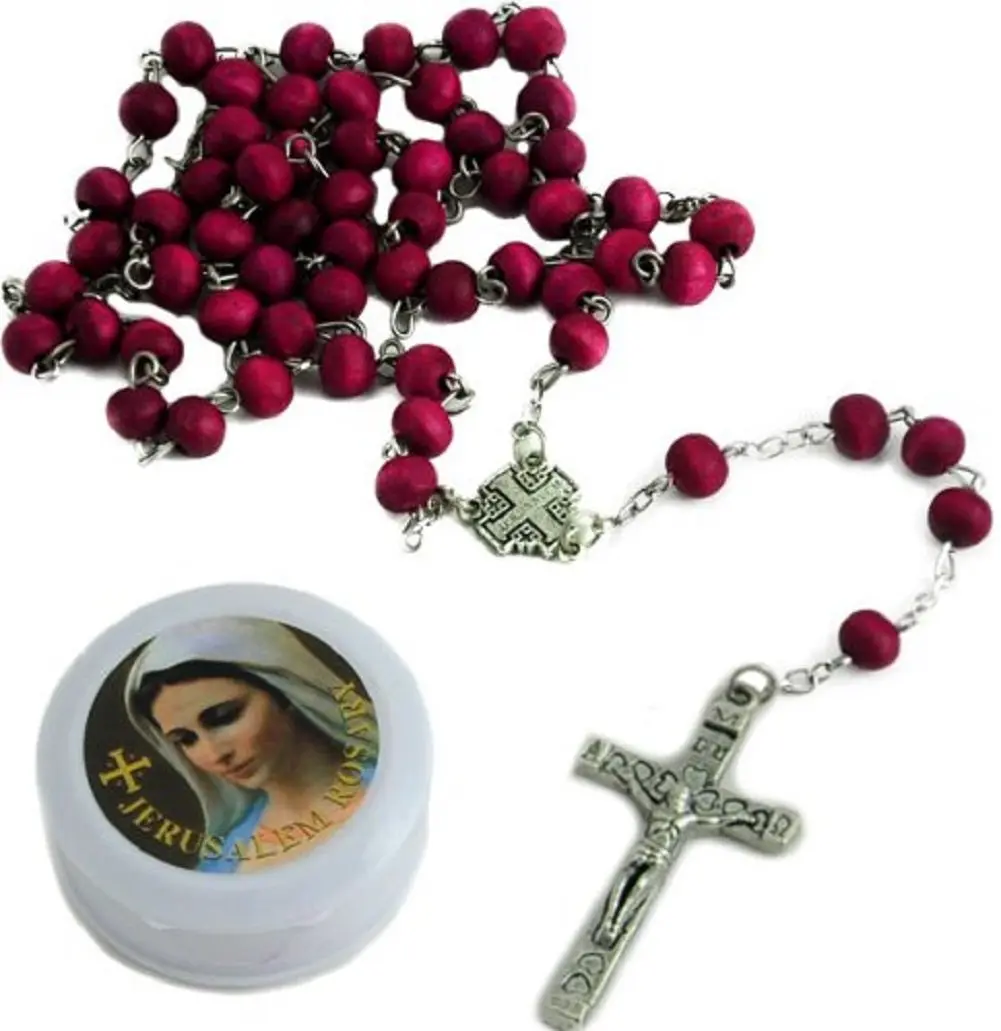 Bethlehem Gifts TM Red Rose Scented Rosary Beads Catholic Necklace Christian Pendant prayer Blessed Wood Long Israel