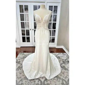 Beaded Low Back Crepe Fit & Flare Wedding Dress Alaina