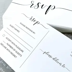 RSVP Postcards (Set of 50) Small White, 3.5" x 5" - Blank with Mailing Side, Response Cards for Wedding, Bridal Shower, Baby Shower - Made in USA, Elegant Script White