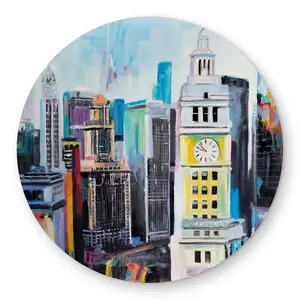 Begin Home Decor C1COAR55NMY1QM 5 x 5 ft. Colorful Cityscape of Manhattan - Yellow Retro Round Rug