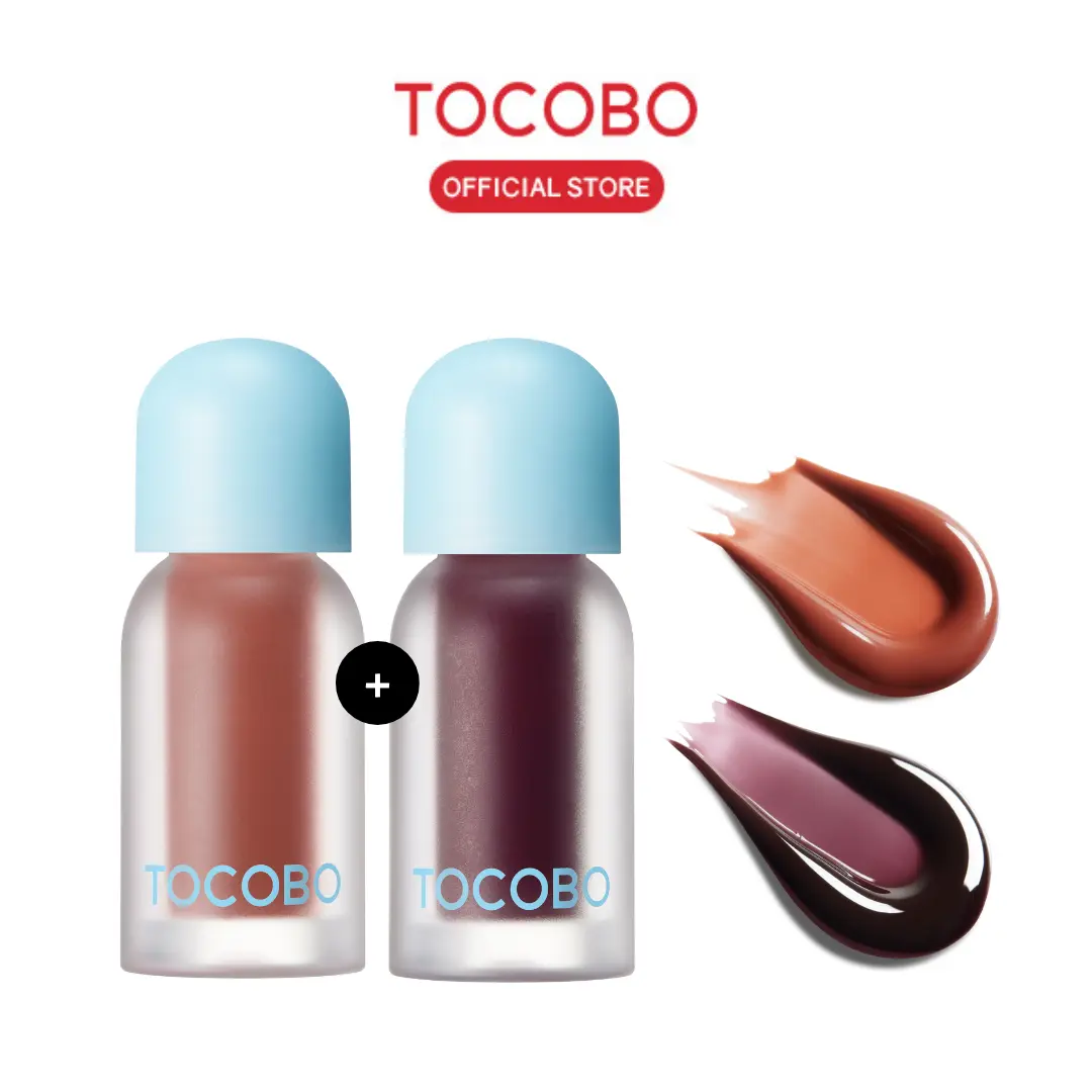 [TOCOBO Official] Lip Filler Combo (Black Cherry + Bitter Brown)| Juicy Berry Plumping Lip Oil Duo, Hydrating Glossy Lip Care