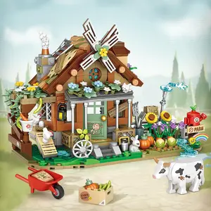 Farm House Shape Building Blocks, 899pcs/set Creative Street View Farm House Building Toys, Educational Assembly Bricks Toy for Teenager & Adult